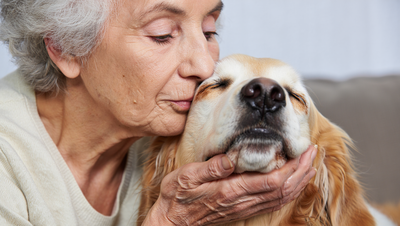 Senior dog with elderly owner